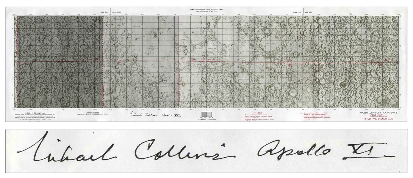 Michael Collins Signed Apollo Lunar Orbit Chart for the Apollo 11 Mission